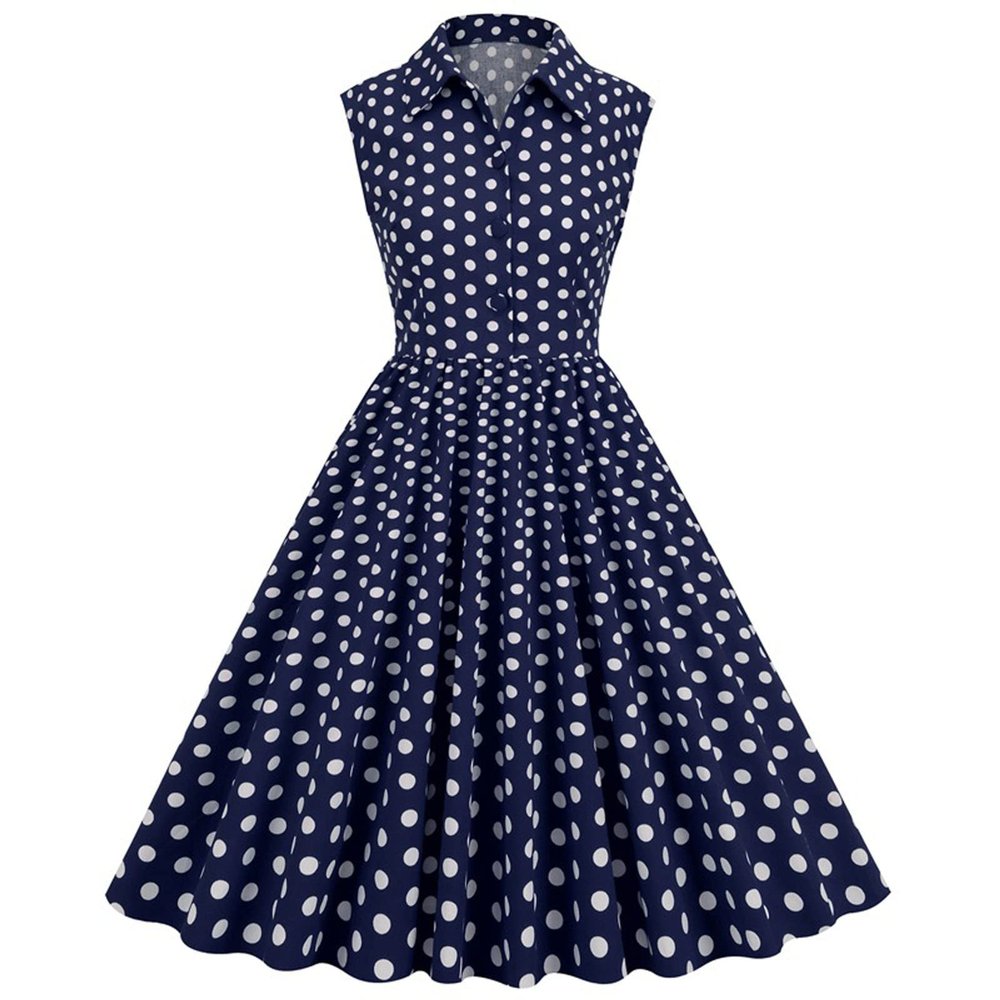 1950s Dresses for Women Vintage Elegant Sleeveless Polka Dot Knee Length Cocktail Swing Dress Audrey Hepburn Dresses