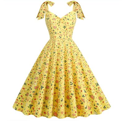 Women's Vintage Audrey Dress 1950s Retro Cocktail Prom Dress Rockabilly Wedding Hepburn 50's 60's Party Costume Yellow