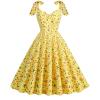Women's Vintage Audrey Dress 1950s Retro Cocktail Prom Dress Rockabilly Wedding Hepburn 50's 60's Party Costume Yellow view 1