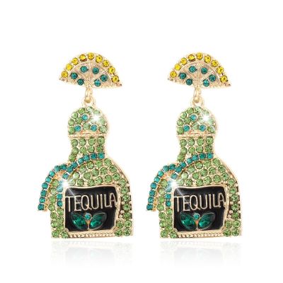 Champagne Earrings for Women Champagne Bottle Margarita Tequila Earrings Rhinestone Crystal Wine Dangle Earring Holiday Party Celebration Outfit Accessories Jewelry Gifty