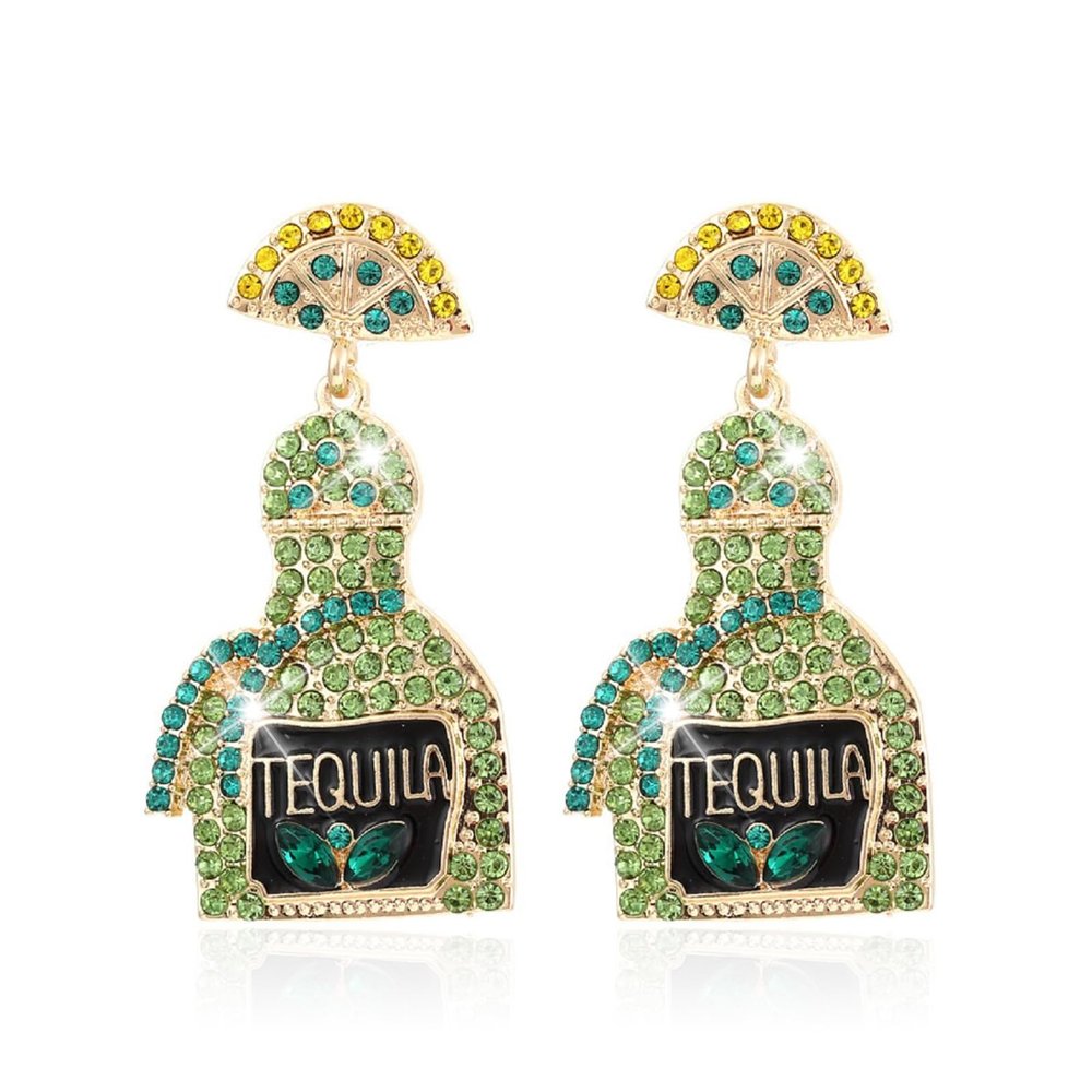 Champagne Earrings for Women Champagne Bottle Margarita Tequila Earrings Rhinestone Crystal Wine Dangle Earring Holiday Party Celebration Outfit Accessories Jewelry Gifty