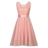 Women's Vintage Floral Lace Sleeveless A-Line Bridesmaid Party Dress 50s 60s Vintage Audrey Hepburn Dress with Belt Pink view 1