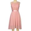 Women's Vintage Floral Lace Sleeveless A-Line Bridesmaid Party Dress 50s 60s Vintage Audrey Hepburn Dress with Belt Pink view 2