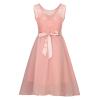 Women's Vintage Floral Lace Sleeveless A-Line Bridesmaid Party Dress 50s 60s Vintage Audrey Hepburn Dress with Belt Pink view 4