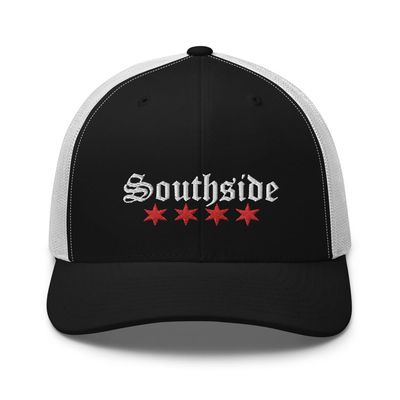 Southside Trucker Cap with Chicago Flag Stars Southside Pride Cool Chicago Pride hat Black/White