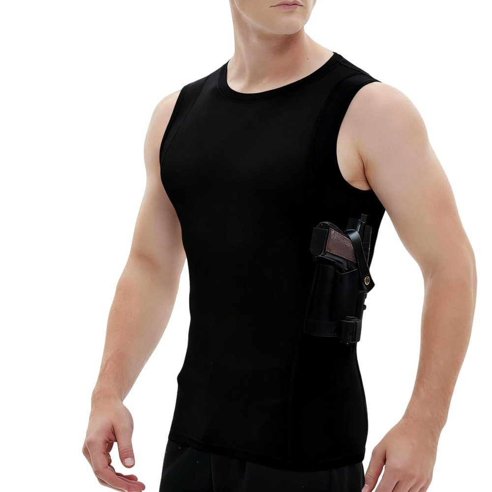 LIBOSHENG Conceal Carry Shirts for Men - Holster Tank Top - Everyday Concealed Carry Compression Shirt Black (M)