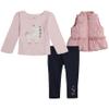 Kids Headquarters Girls 3-Piece Vest Set, Includes Long Sleeve & Pants, Ultra-Soft & Comfortable Fit, Pink/Black view 1