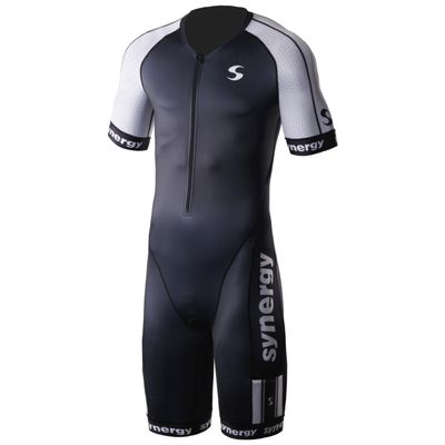 Synergy Triathlon Tri Suit - Men's Elite Short Sleeve Trisuit Cycling Skinsuit (Salt/Pepper, Small)
