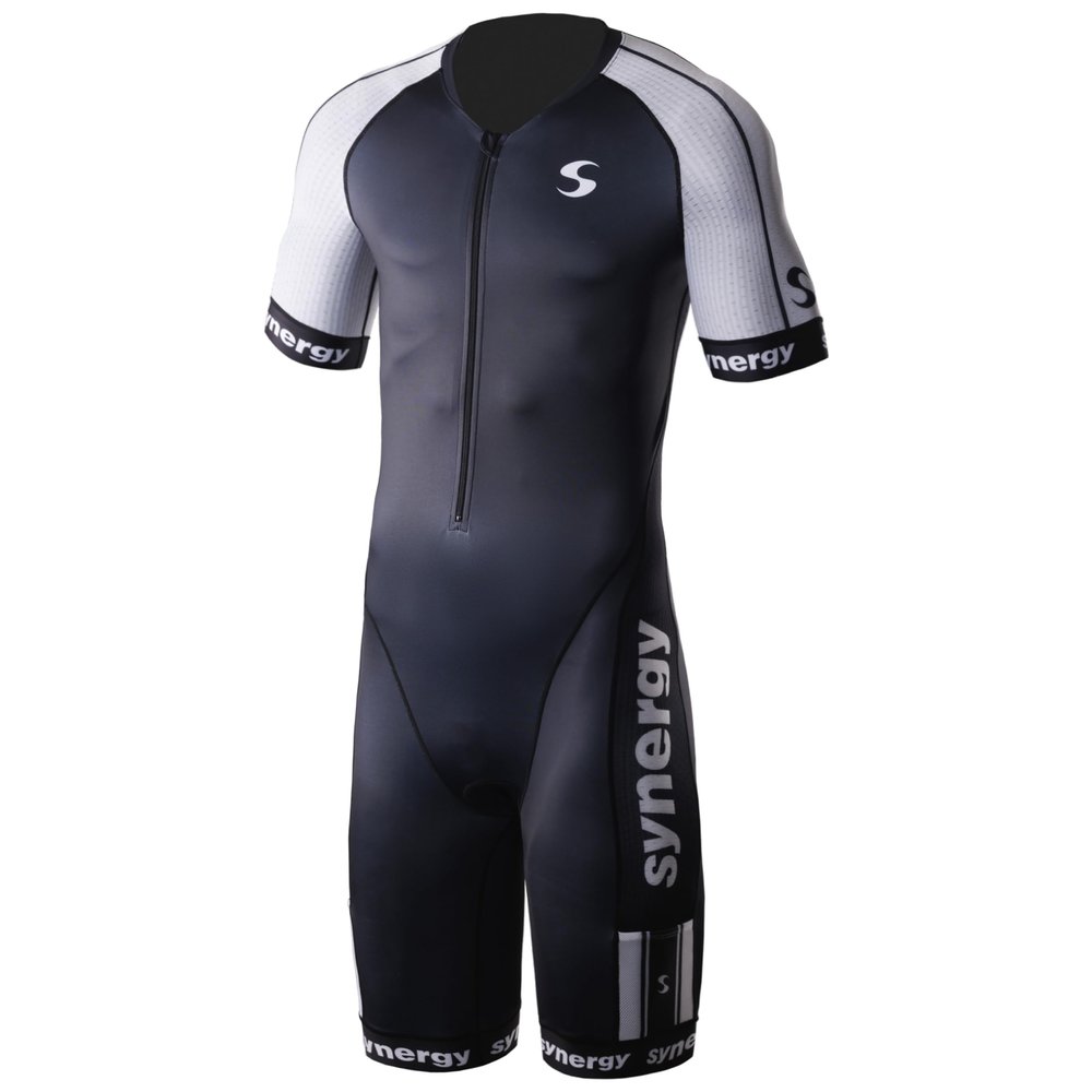 Synergy Triathlon Tri Suit - Men's Elite Short Sleeve Trisuit Cycling Skinsuit (Salt/Pepper, Small)