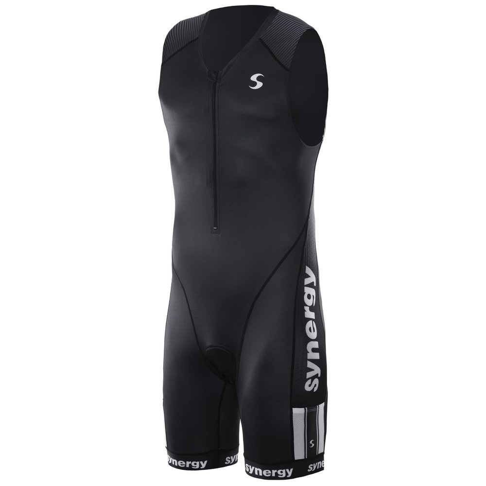 Synergy Triathlon Tri Suit - Men's Elite Sleeveless Trisuit (Salt/Pepper, Small)