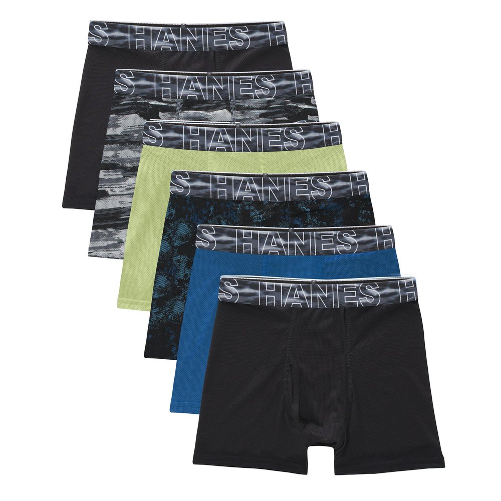 Hanes Boy's Moves Breathable Mesh Boxer Brief Underwear, X-Temp, Moisture-Wicking Boxer Briefs for Boys, 6-Pack