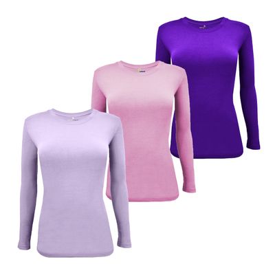 Natural Uniforms Women's Under Scrub Tee Crew Neck Long Sleeve T-Shirt-3-Pack (XX-Large, 3 Pack LAV/PNK/PUR)