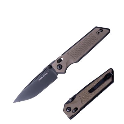 REALSTEEL SACRA Tac Pocket Knife, Folding Knife, Crossbar Lock, 3.31" Bhler K110 Steel Blade, Thumb Stud, G10/Micarta Handle, 2.58oz, Deep-carry Pocket Clip, EDC Outdoor Indoor, Gifts for Men Women Camping Hiking Climbing Fishing (Black/Coyote Tac G