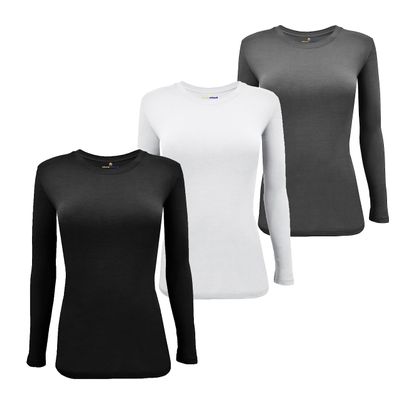 Natural Uniforms Women's Under Scrub Tee Crew Neck Long Sleeve T-Shirt-3-Pack (Small, 3 Pack BLK/WHT/CHL)