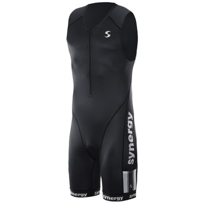 Synergy Triathlon Tri Suit - Men's Elite Sleeveless Trisuit (Salt/Pepper, XX-Large)