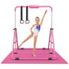 RINREA Gymnastic Bars for Kids with Adjustable Height, Folding Gymnastic Training Kip Bar, Expandable Horizontal Bar for Home (Pink_Mat)
