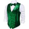 Barry.Wang Men's Green Shiny Sequin Vest V-Neck Regular-Fit Party Dress Suit Waistcoat Bowtie 2 Pieces view 1