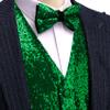 Barry.Wang Men's Green Shiny Sequin Vest V-Neck Regular-Fit Party Dress Suit Waistcoat Bowtie 2 Pieces view 2