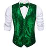 Barry.Wang Men's Green Shiny Sequin Vest V-Neck Regular-Fit Party Dress Suit Waistcoat Bowtie 2 Pieces view 3