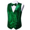 Barry.Wang Men's Green Shiny Sequin Vest V-Neck Regular-Fit Party Dress Suit Waistcoat Bowtie 2 Pieces view 4