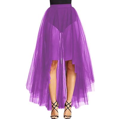WDPL Women's Maxi High Low A-line Layers Tulle Sheer Evening Skirt (Purple-36, 4XL)