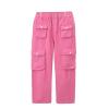 Kids Teens Solid Color Pants Elastic High Waist Cargo Pants with Pockets Casual Straight Leg Pants for Girls (Pink, 15-16 Years) view 1