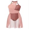 YOOJOO Women Lyrical Dance Costume Halter Neck Flowy Skirt Dress Ballet Leotard Modern Contemporary Dancewear F0430Apricot Medium view 3