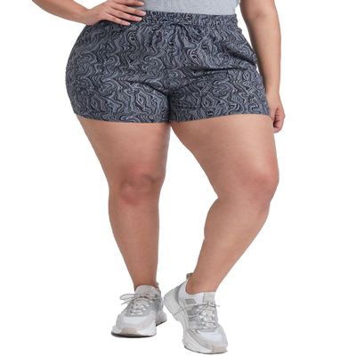 Women's Plus Size Drawstring Waistband Linen Shorts, Grey Marble, 3X