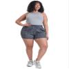 Women's Plus Size Drawstring Waistband Linen Shorts, Grey Marble, 3X view 4