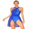 YOOJOO Women Lyrical Dance Costume Halter Neck Flowy Skirt Dress Ballet Leotard Modern Contemporary Dancewear F0430Royal Blue Small view 2