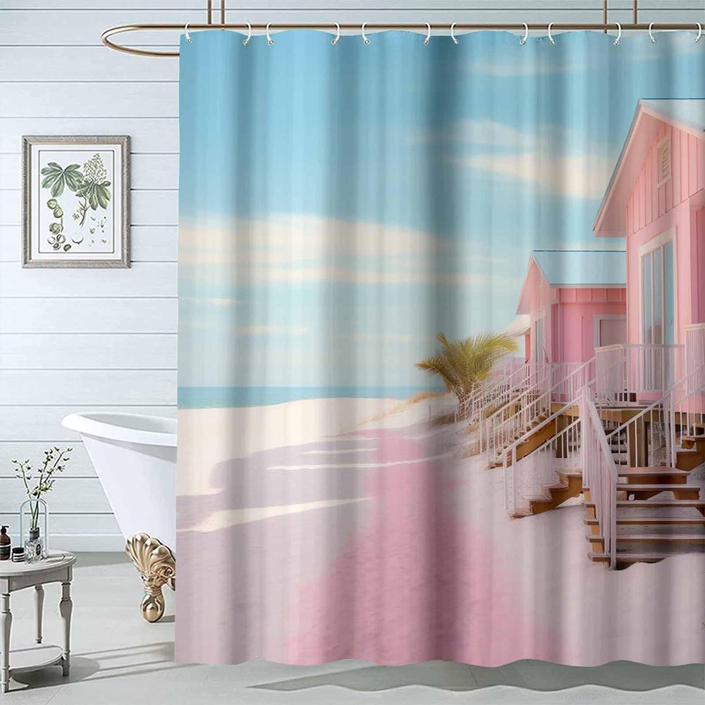 JOSUE Boho Shower Curtain, Pink,White Personalised Shower Curtains for Bathroom,Waterproof Quick-Dry Polyester Fabric Shower Curtain with 12 Hooks for Bathroom Kitchen - 180x200cm(65x78in)