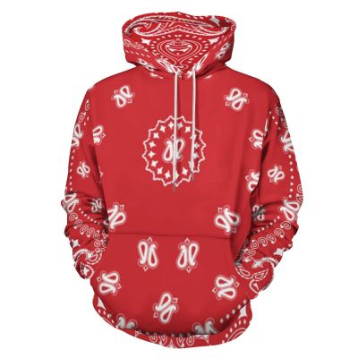 Red Bandana Pattern Adult Hooded Sweatshirt Pullover Hoodie Casual Graphic Printed