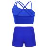 Moily Kids Girls Solid Color 2-Piece Gymnastics Dance Sports Outfit Racer Crop Top with Booty Shorts Swimsuit S48-Royal Blue 7-8 view 2