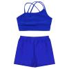 Moily Kids Girls Solid Color 2-Piece Gymnastics Dance Sports Outfit Racer Crop Top with Booty Shorts Swimsuit S48-Royal Blue 7-8 view 3