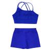 Moily Kids Girls Solid Color 2-Piece Gymnastics Dance Sports Outfit Racer Crop Top with Booty Shorts Swimsuit S48-Royal Blue 7-8 view 4