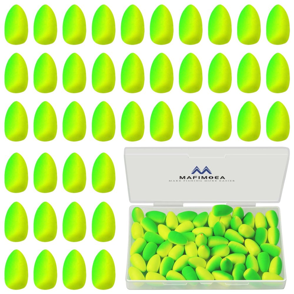 MAFIMOEA 80/60/45 PCS Bullet Fishing Foam Floats Snell Float Surf Pompano Rigs Float for Spinner Rig Making Fly Fishing Strike Indicators for Trout Catfish Walleye (Yellow-Green, M/60PCS)