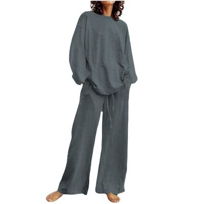 2023 Summer Fall Lounge Sets Women 2 Piece Outfits Fashion Long Sleeve Solid Tops and Long Pants Tracksuit Pajama Set