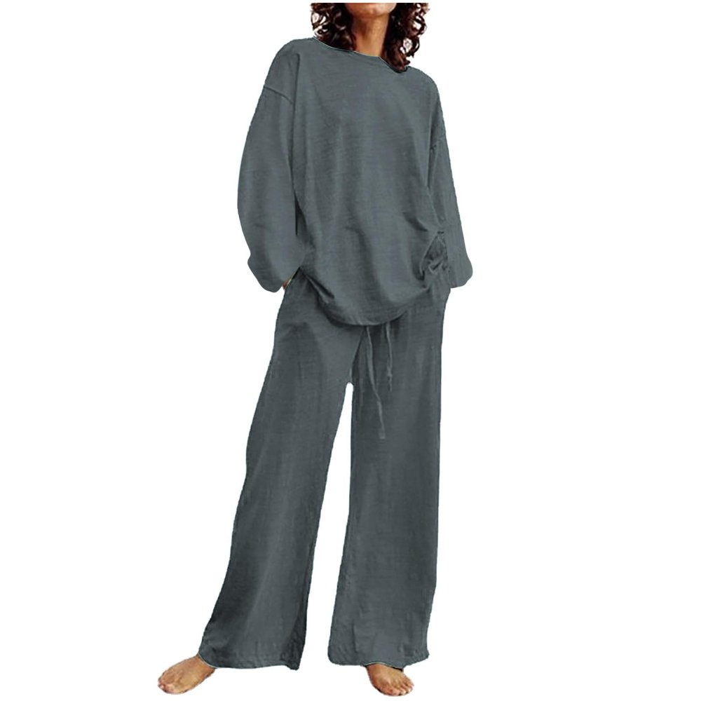 2023 Summer Fall Lounge Sets Women 2 Piece Outfits Fashion Long Sleeve Solid Tops and Long Pants Tracksuit Pajama Set