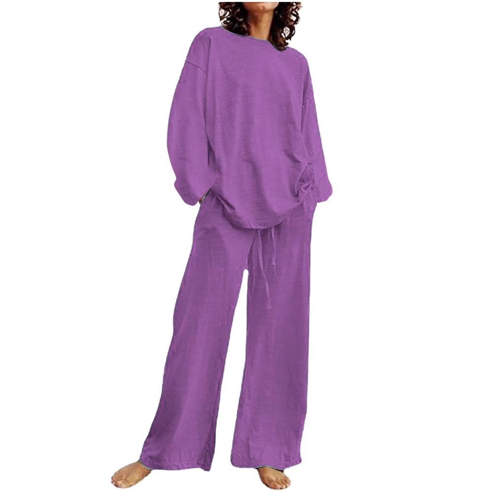 2023 Summer Fall Lounge Sets Women 2 Piece Outfits Fashion Long Sleeve Solid Tops and Long Pants Tracksuit Pajama Set