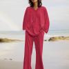 2023 Summer Fall Lounge Sets Women 2 Piece Outfits Fashion Long Sleeve Solid Tops and Long Pants Tracksuit Pajama Set view 4