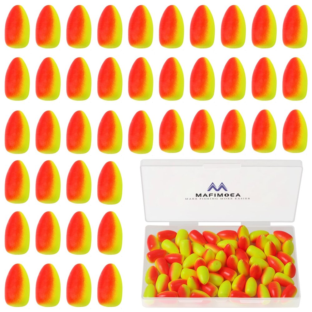 MAFIMOEA 80/60/45 PCS Bullet Fishing Foam Floats Snell Float Surf Pompano Rigs Float for Spinner Rig Making Fly Fishing Strike Indicators for Trout Catfish Walleye (Yelloow-red, S/80PCS)
