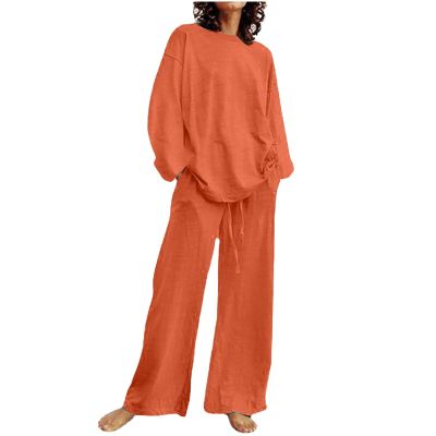 2023 Summer Fall Lounge Sets Women 2 Piece Outfits Fashion Long Sleeve Solid Tops and Long Pants Tracksuit Pajama Set