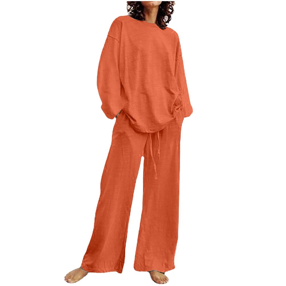 2023 Summer Fall Lounge Sets Women 2 Piece Outfits Fashion Long Sleeve Solid Tops and Long Pants Tracksuit Pajama Set