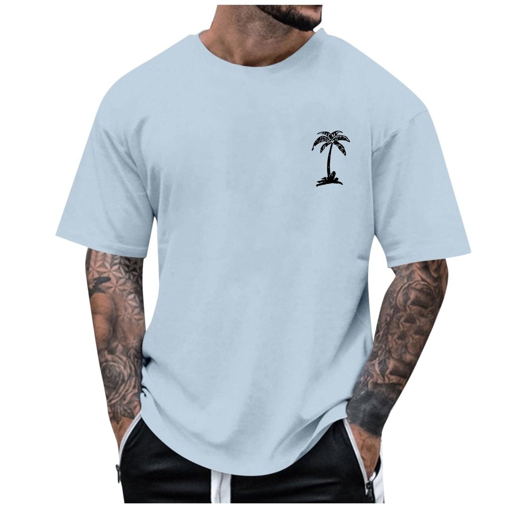 Mens Shirts Big and Tall Coconut Palm Trees Print Fashion Shirts for Men Graphic Tees Short Sleeve Crew Neck Funny Tshirts Shirts for Men Breathable Regular Fit MenS Clothing 2-Blue XL
