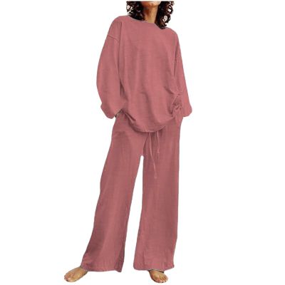 2023 Summer Fall Lounge Sets Women 2 Piece Outfits Fashion Long Sleeve Solid Tops and Long Pants Tracksuit Pajama Set