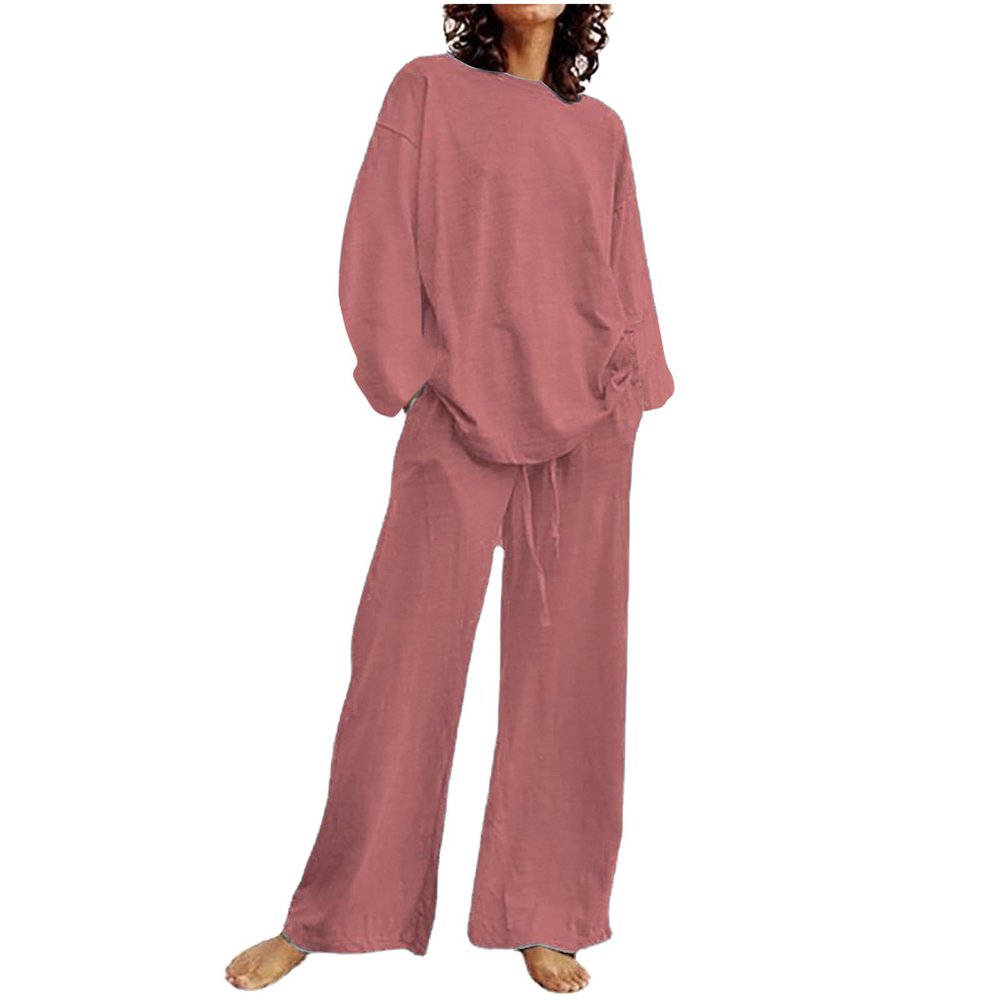 2023 Summer Fall Lounge Sets Women 2 Piece Outfits Fashion Long Sleeve Solid Tops and Long Pants Tracksuit Pajama Set