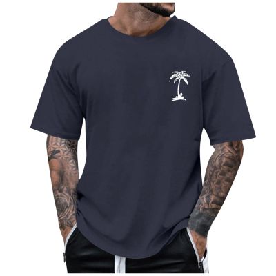 Big and Tall Muscle Shirts for Men Coconut Palm Trees Print Fashion Graphic T Shirt Short Sleeve Crew Neck Funny Adult Shirts Breathable Regular Fit Vintage Clothes for Men 2-Navy XXL