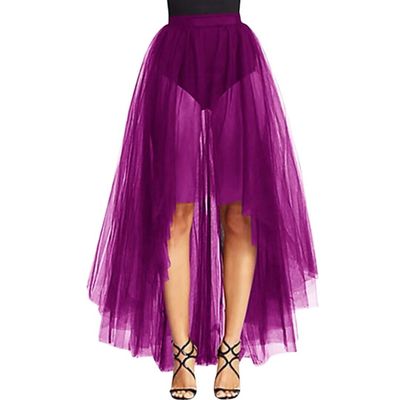 WDPL Women's Maxi High Low A-line Layers Tulle Sheer Evening Skirt (Purple-99, Small)