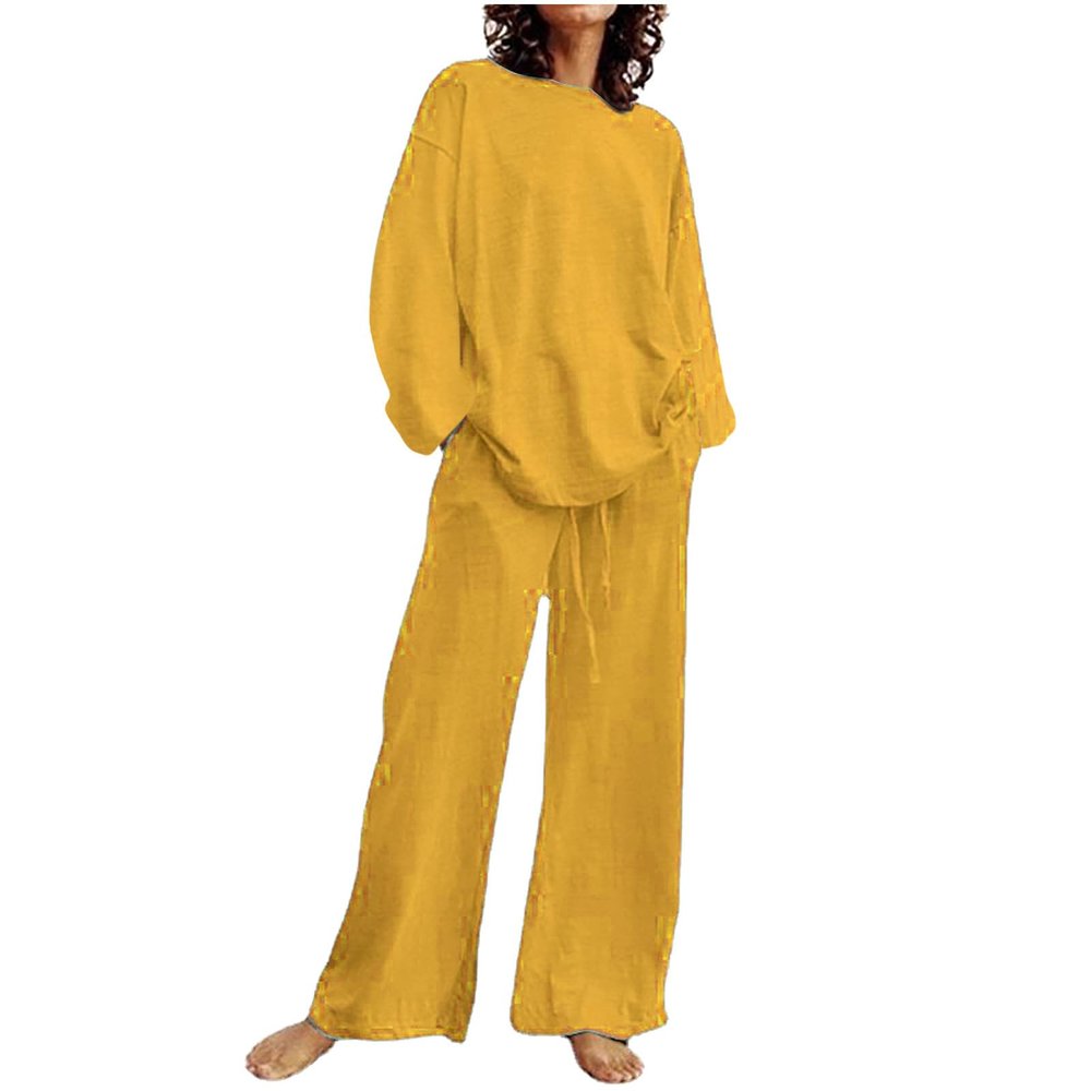 2023 Summer Fall Lounge Sets Women 2 Piece Outfits Fashion Long Sleeve Solid Tops and Long Pants Tracksuit Pajama Set