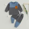 kacubwyy Toddler Baby Boy Outfits Long Sleeve Pocket Pull On Sweatshirt Solid Pants Infant Fall Winter Clothes Set view 2